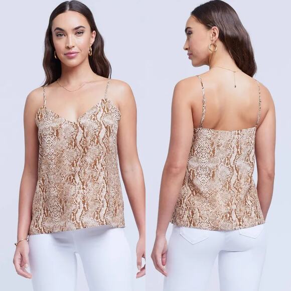 L’agence Jane Brown Silk Snake Print Spaghetti Strap Top Women’s Large NWOT - Picture 1 of 6